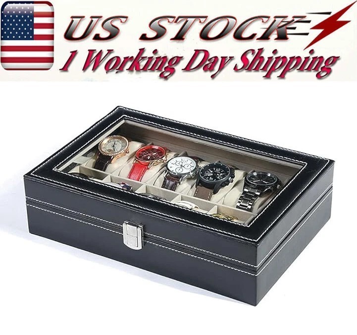 12 Slots Wrist Watch Display Box Storage Holder PU Leather Organizer Case NEW