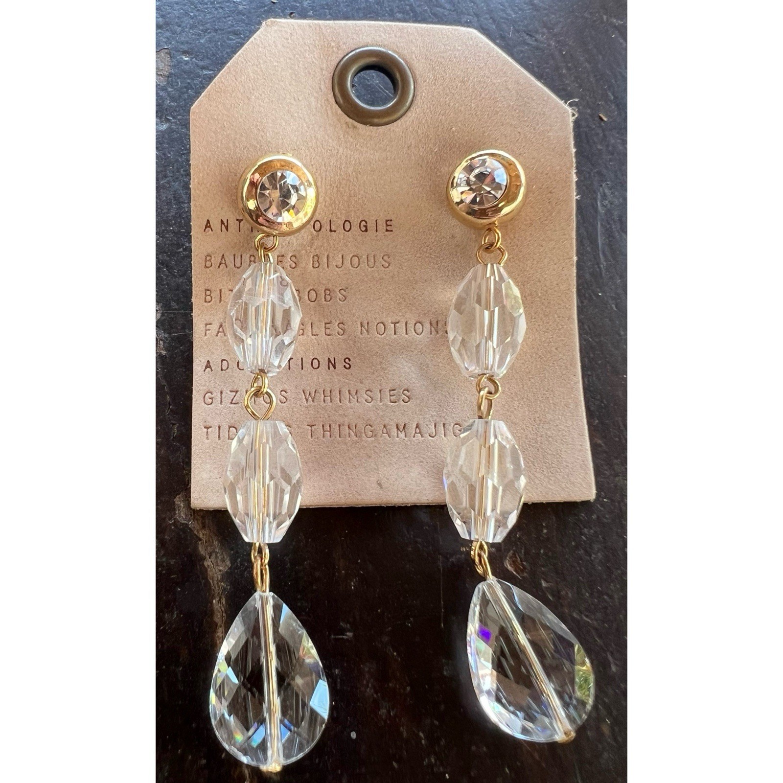 Anthropologie Mult Crystal Drop Earrings Dangly