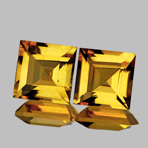 7.00 mm 2 pieces Square AAA Fire AAA Golden Yellow Citrine Natural (Flawless-VVS