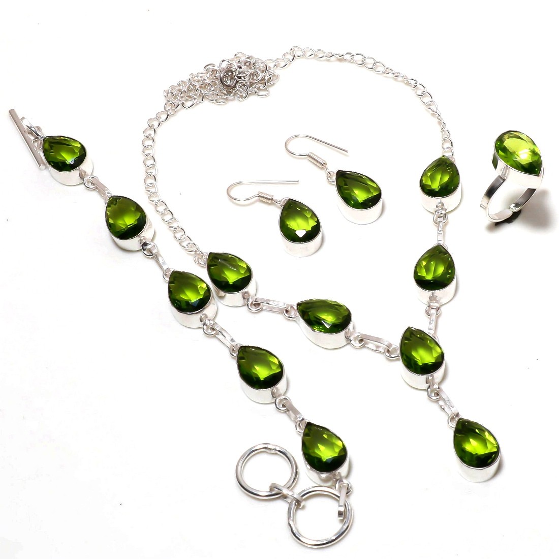 Peridot 925 Sterling Silver Pear Gemstone Handmade Beautiful Jewelry Set AAB 191