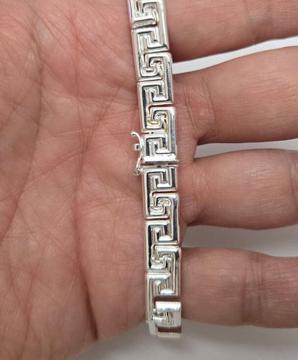 925 Sterling Silver Stampato Greek Key Link Necklace Bracelet Italy 8mm 7″-18″