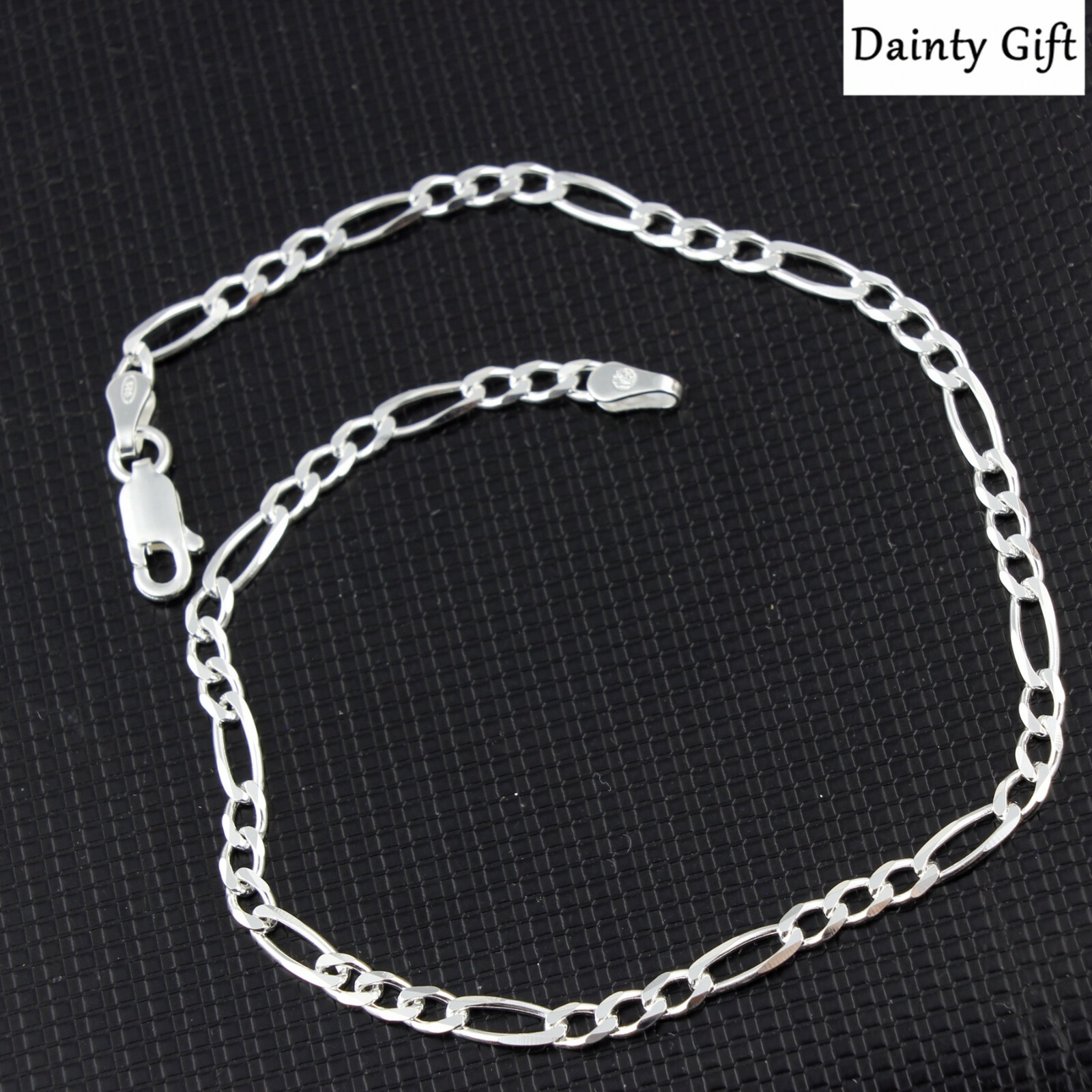 Women / Girl Italian 925 Sterling Silver Flat Figaro Chain Anklet Bracelet 9-10″