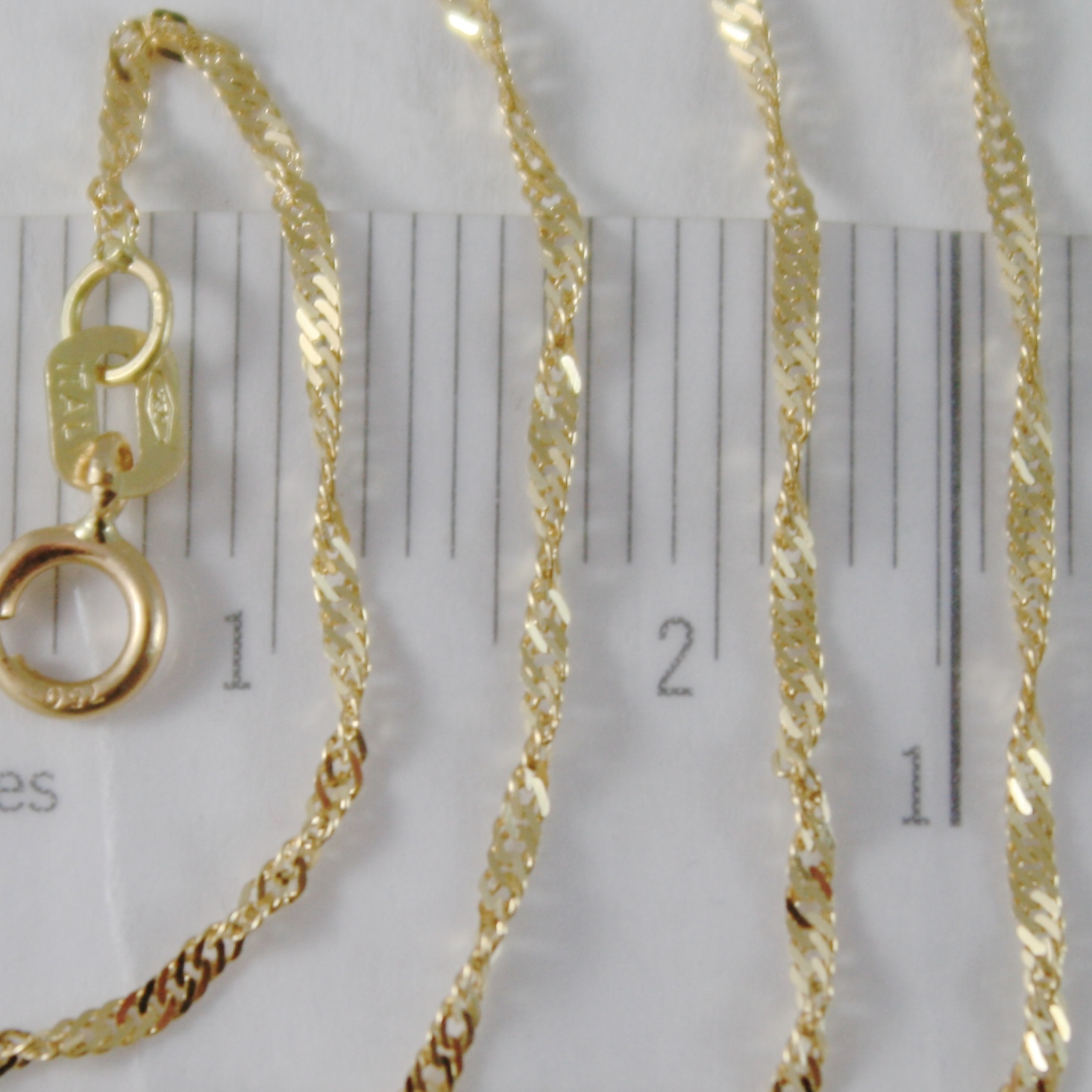 18K YELLOW GOLD MINI SINGAPORE BRAID ROPE CHAIN 17.7″, 1.2 MM MADE IN ITALY
