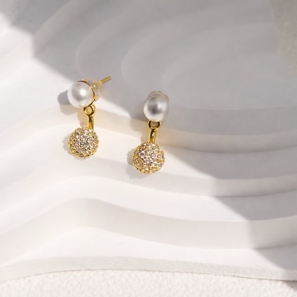 Front Back Pearl Earrings，Pearl Double Sided Stud Earrings for women girls