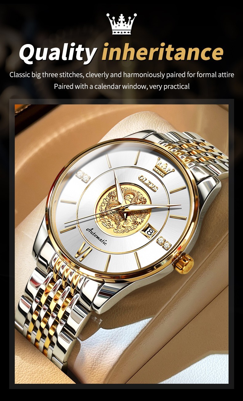 OLEVS 6693 Stylish Multi-functiom Dragon Dial Gents Formal Mechanical Watch