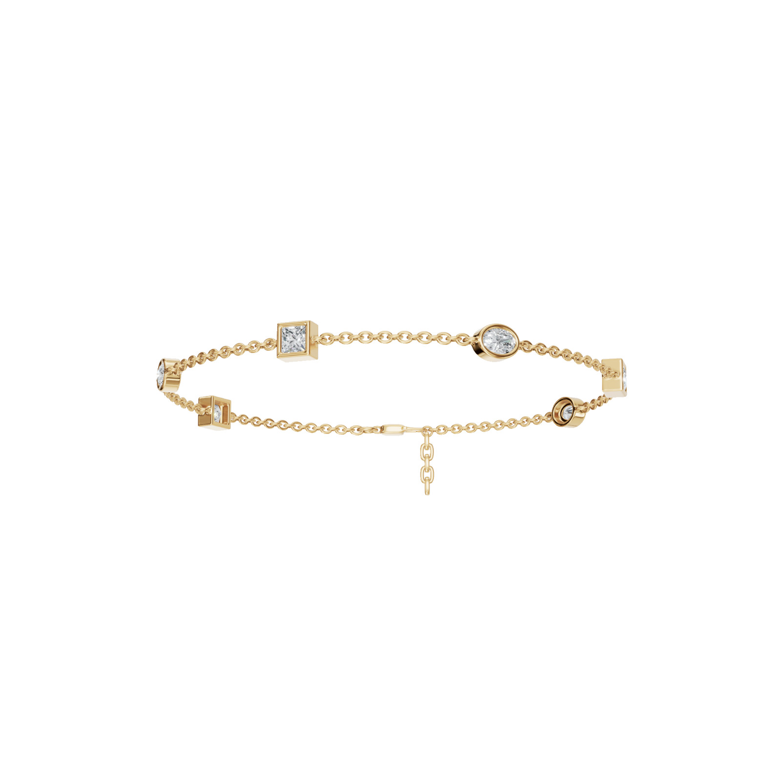 1.00 CT Princess & Oval Lab Grown Diamond Station Charm Bracelet 14K Solid Gold