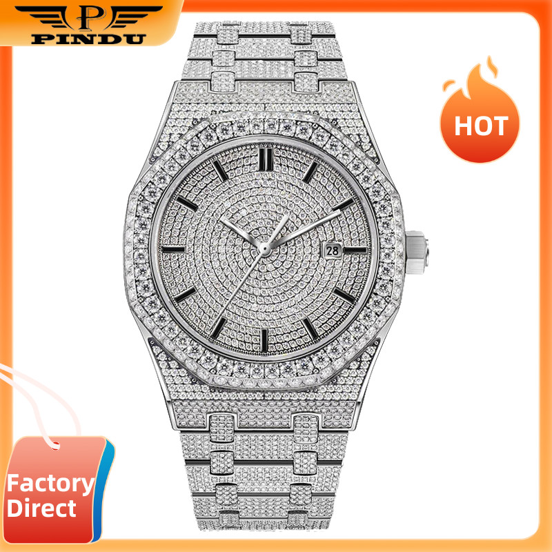 PINDU Men’s Iced Out Mechanical Watch Full Diamond 42mm Fine Steel Luxury Wristw