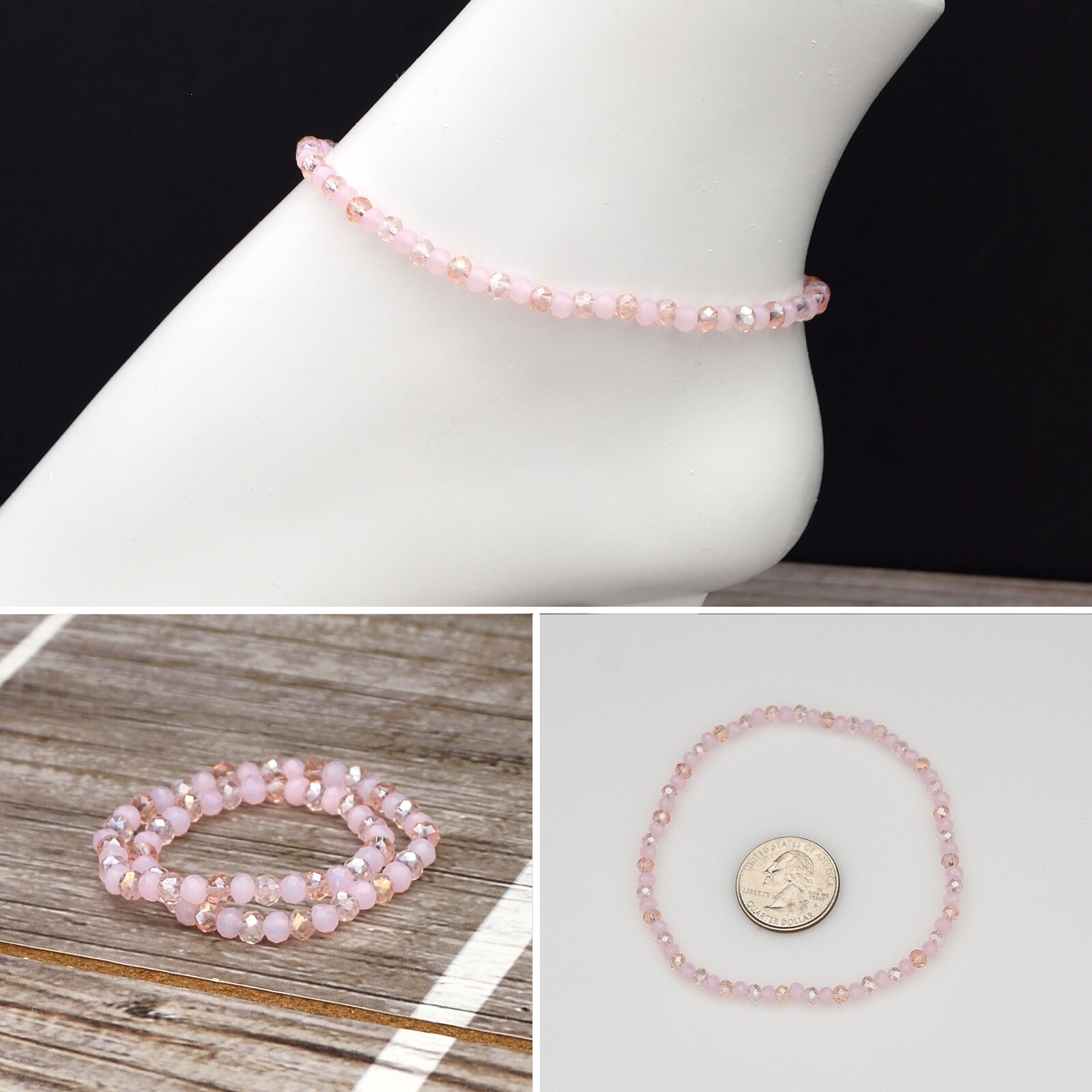 9 in Petite Multi-color Crystal Beads Stretch Ankle Bracelet