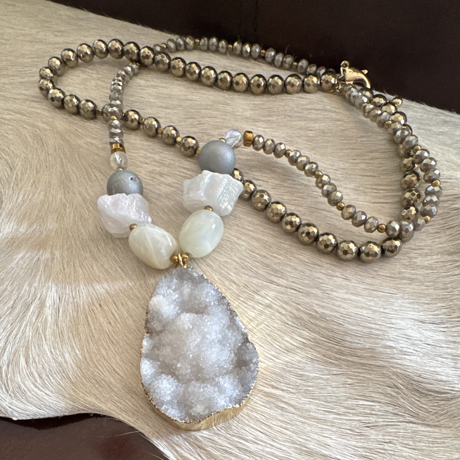 Handmade White Teardrop Quartz Necklace