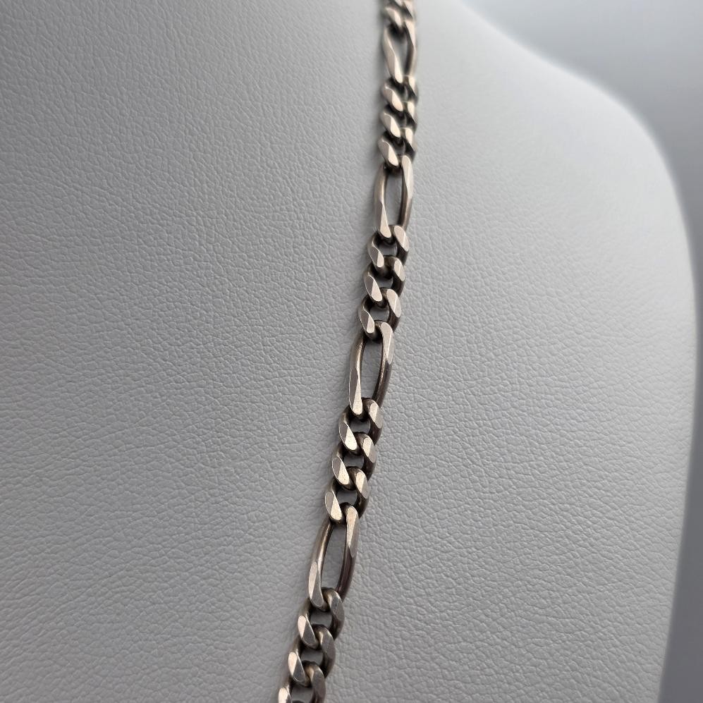 20″ Long 925 Sterling Silver 4mm Thick Diamond-Cut Figaro Link Chain Necklace