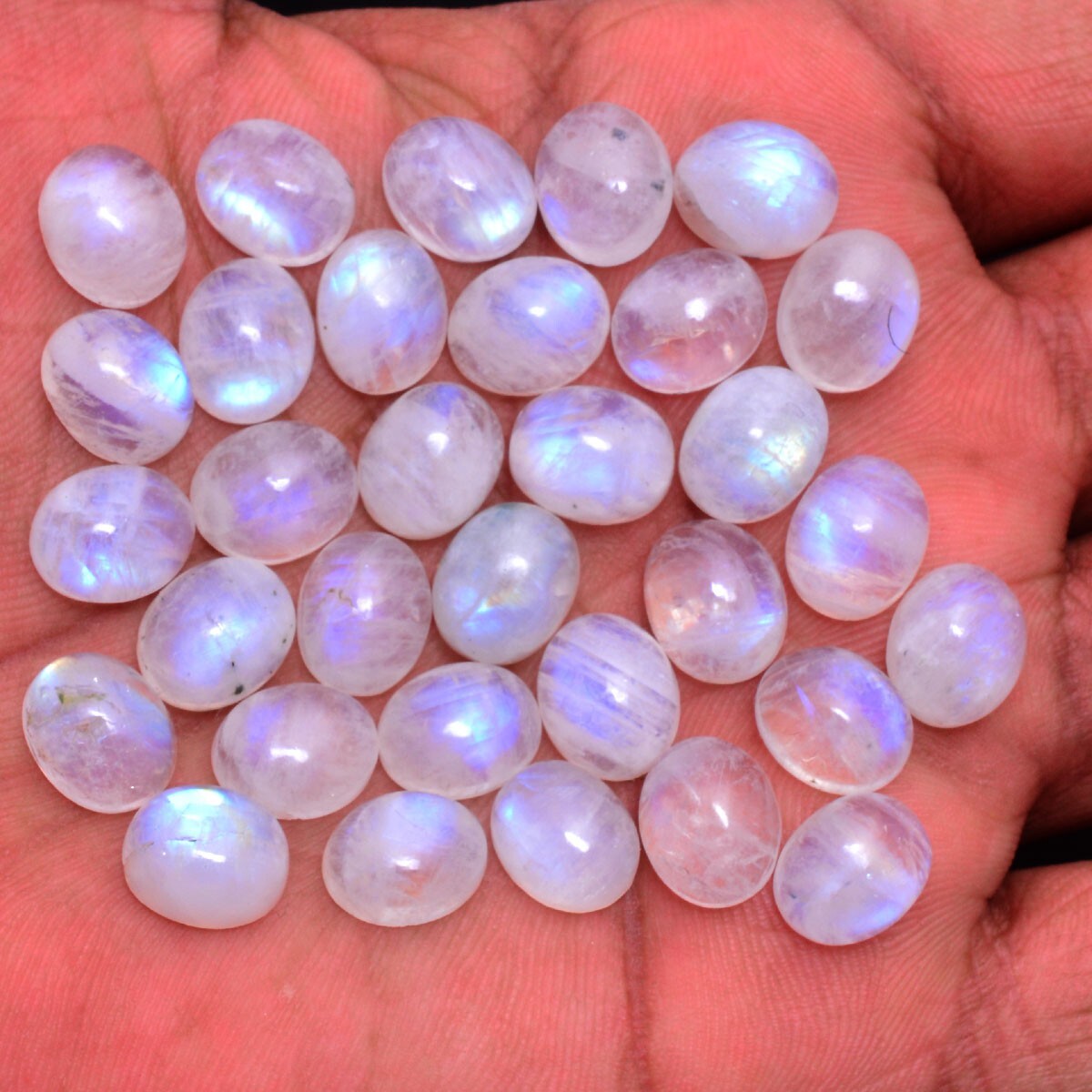 38 Pcs Natural Moonstone Blue Shine 11mm*9mm Oval Cabochon Unheated Gemstones