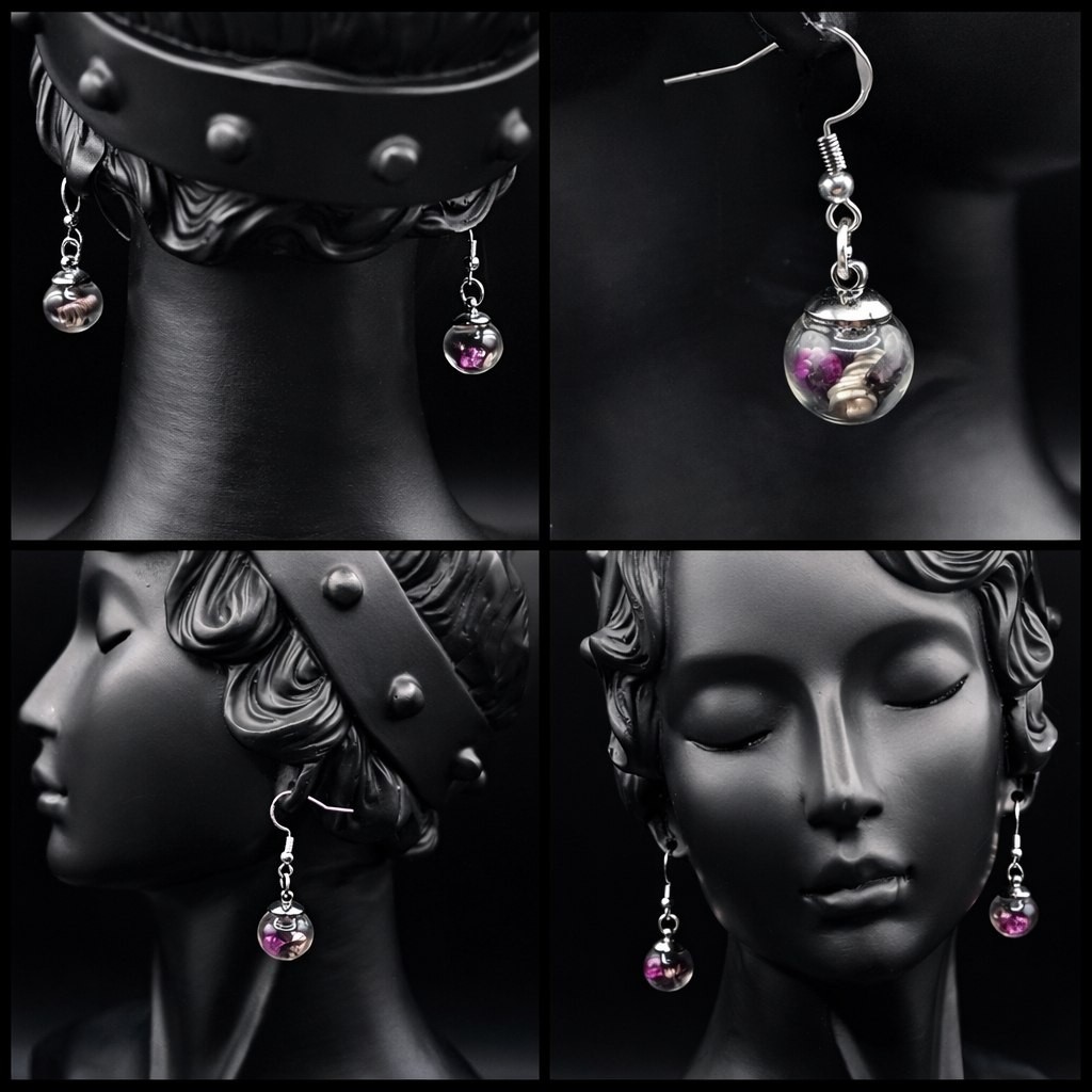 Crystal Orb Earrings 925 Silver Mini Glass Bottle Set Mystic Witchy Jewelry Gift