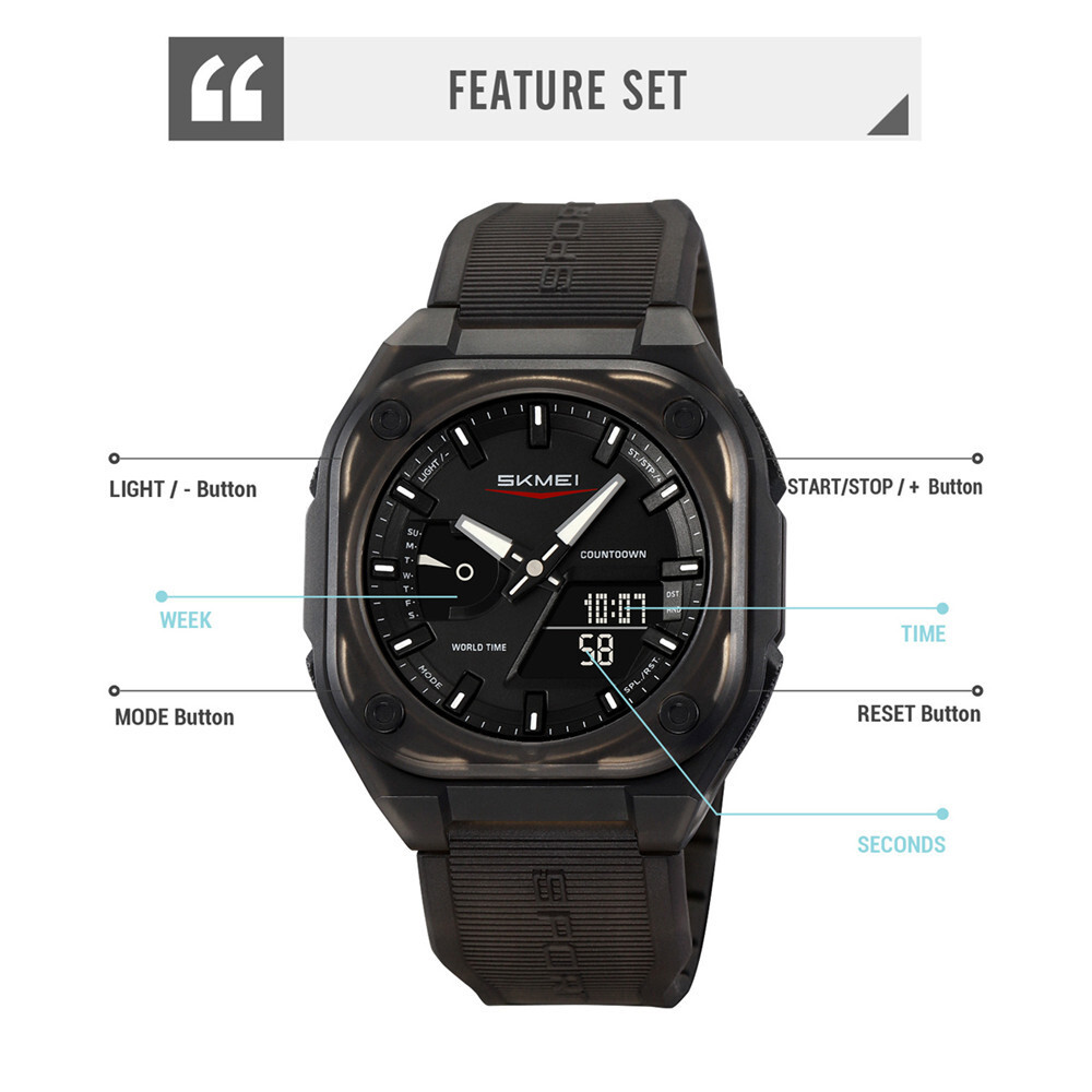 SKMEI Men Watch Fashion Dual Time Wristwatch Student Electronic Digital Watch
