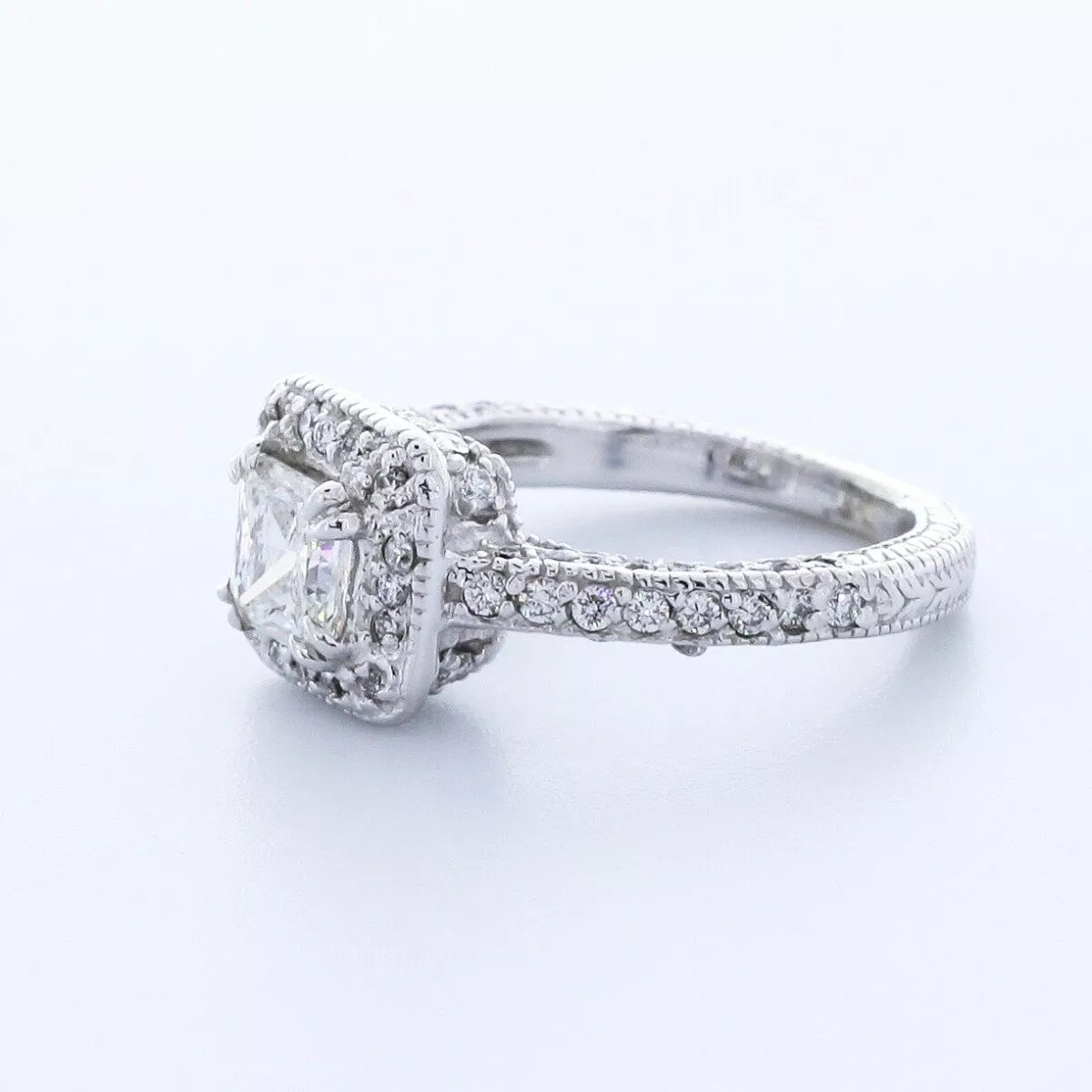 Side Stone Engagement Ring Halo 14K Gold 1.83 CT Radiant Natural Diamond E SI2