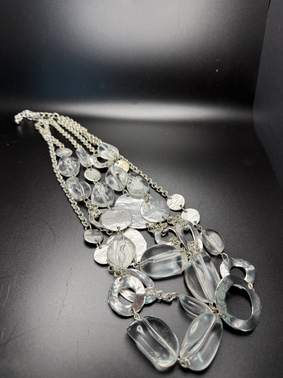 Chico’s Statement Necklace. Silver chain with large links and clear beads.