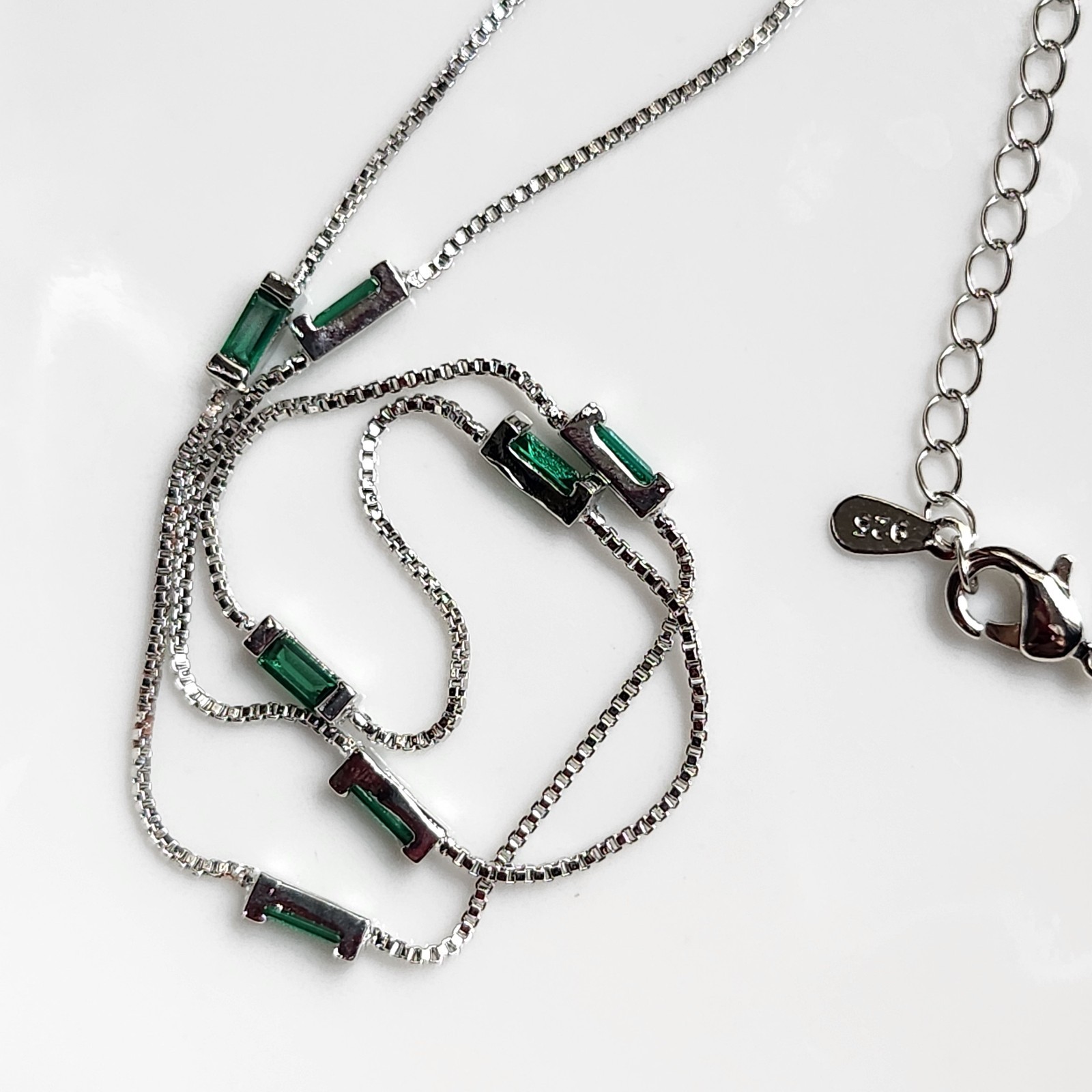 925 Sterling Silver 2x4mm Green Tourmaline 16-18″ Necklace 1mm Chain Gemstone