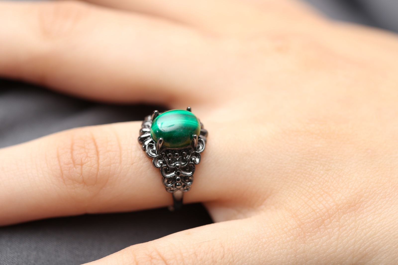 Genuine Malachite Handmade Ring Jewelry Gift + Elegant CASE 555-00
