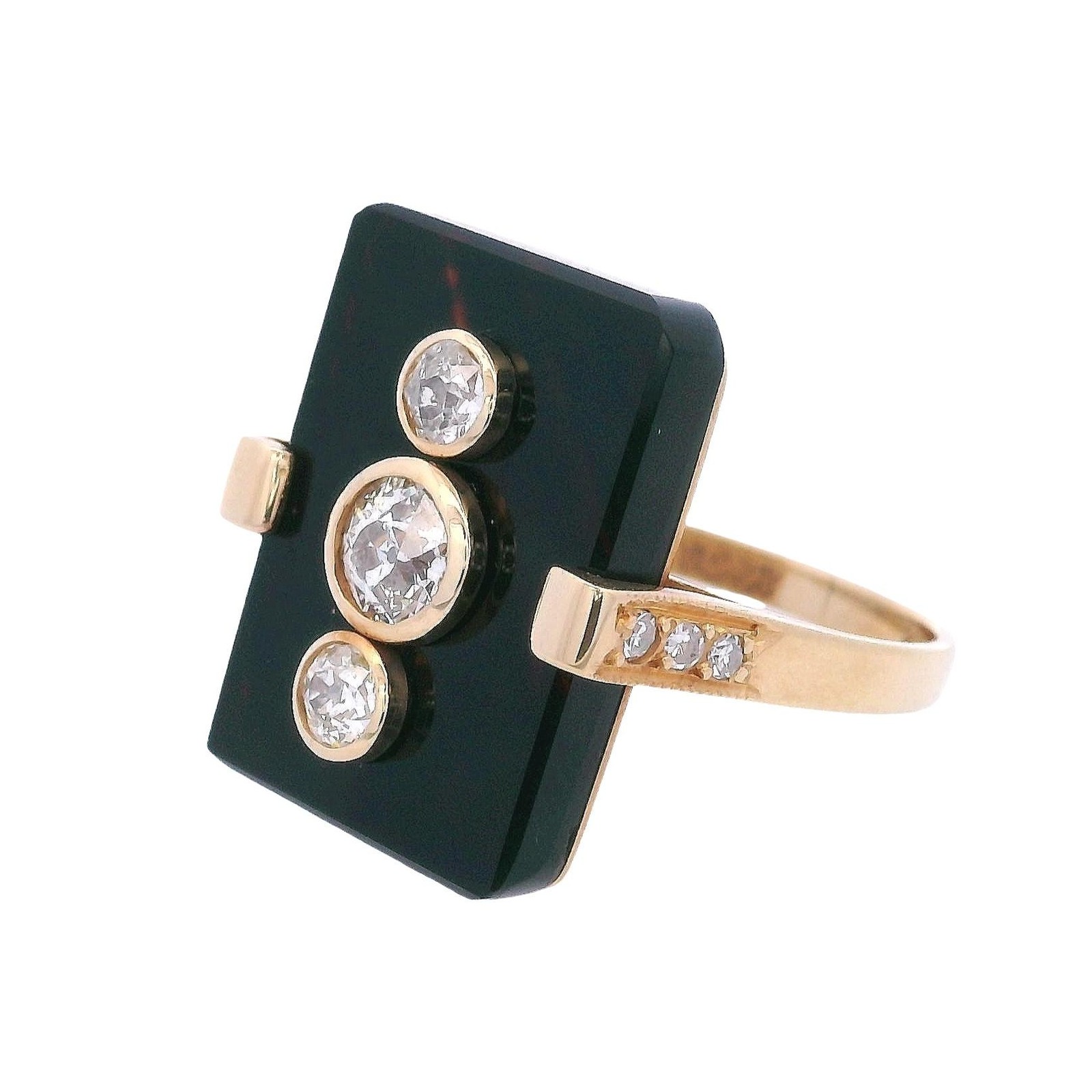 Art Deco 18kt yellow Gold Ring with Onyx & Diamonds