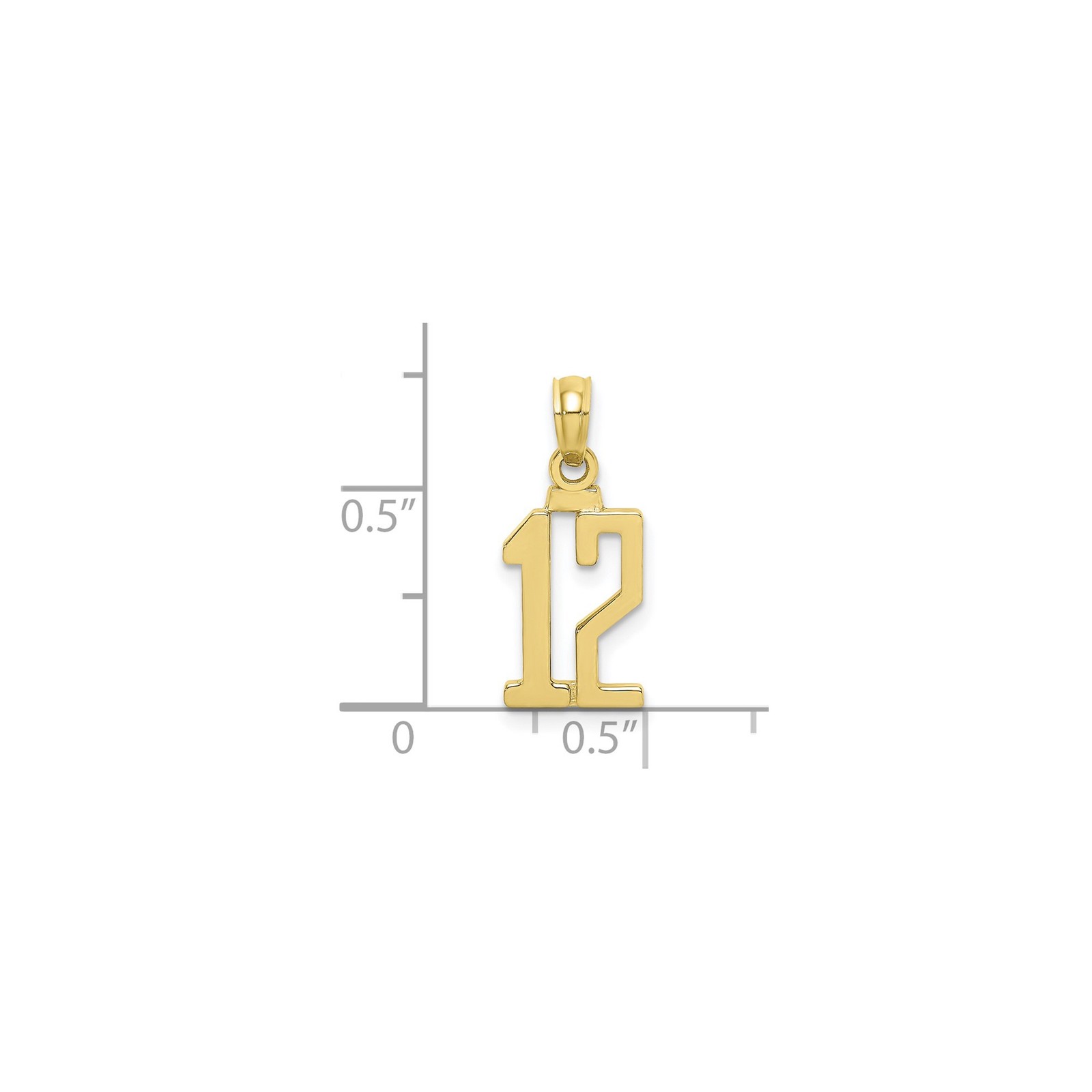 10k Yellow Gold Number 12 Pendant Polished Unisex Sports Charm Jewelry