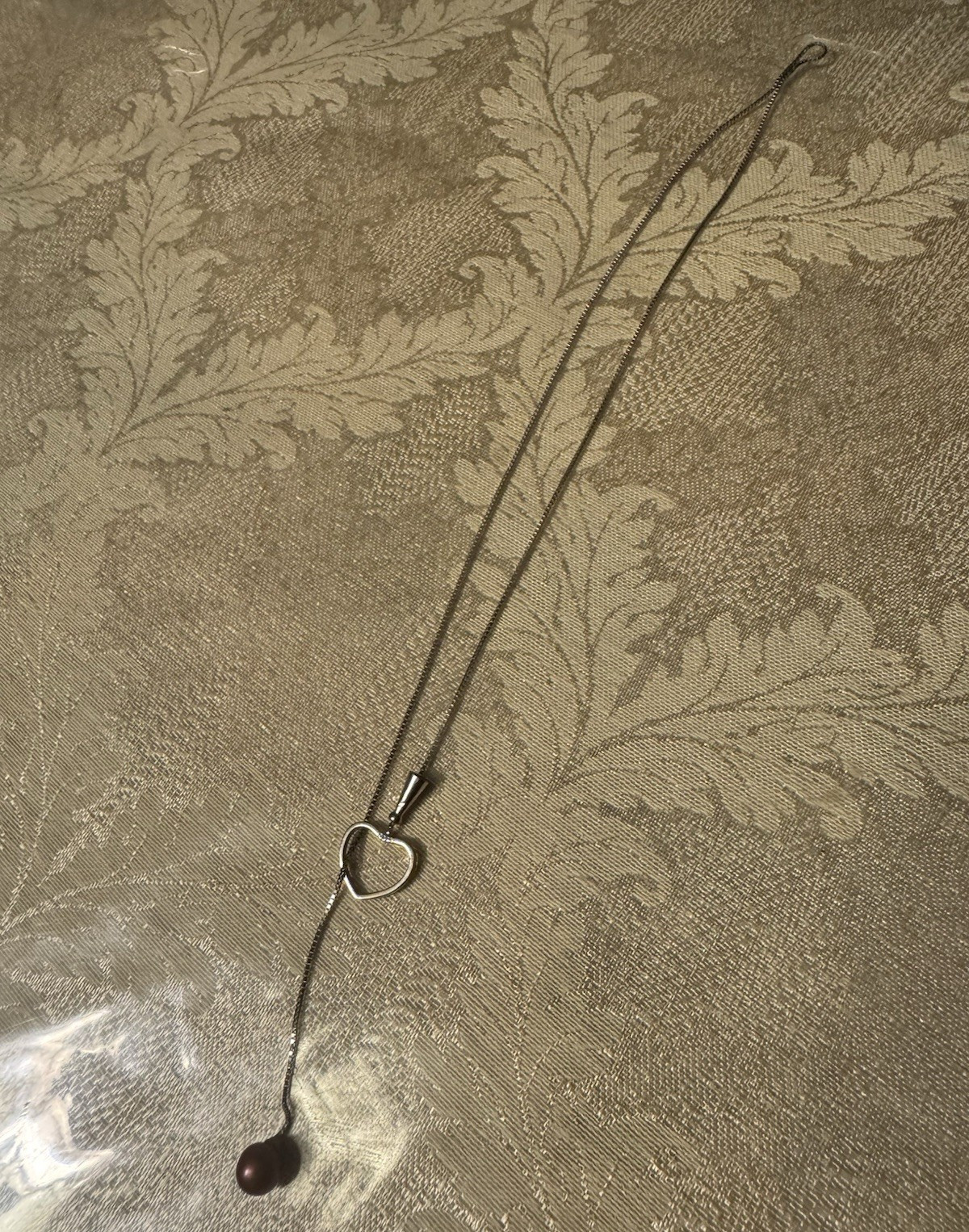 925 Sterling Silver Heart Lariat Necklace Pearl Pendant Drop Y-Shape 2.9g