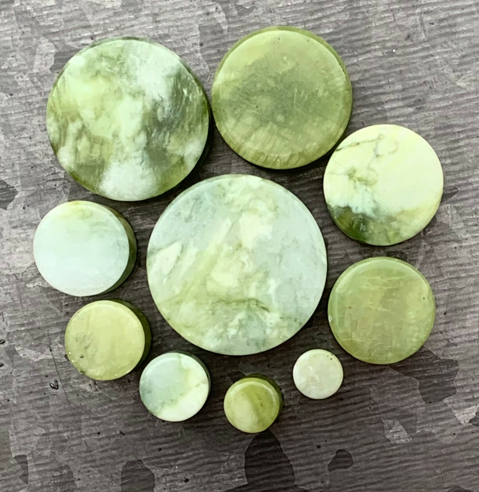 PAIR Natural South Jade Stone Double Flare Plugs Organic Gauges
