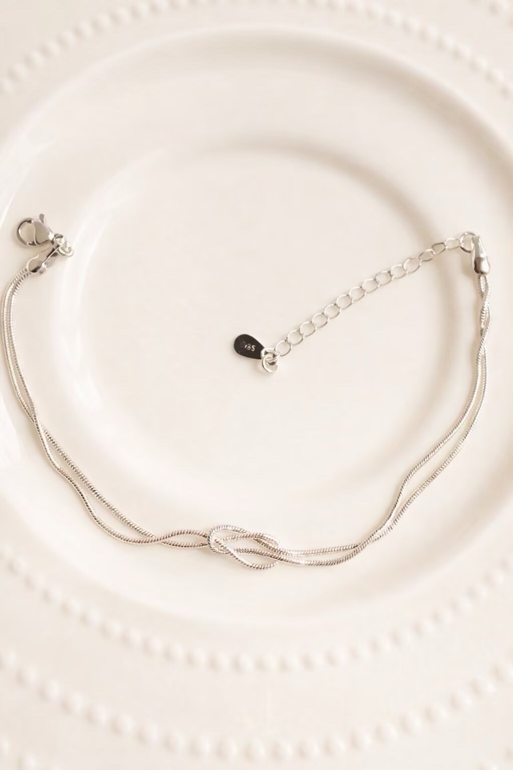 925 Silver Love Knot Bracelet Double Layer Snake Chain Bracelet 041