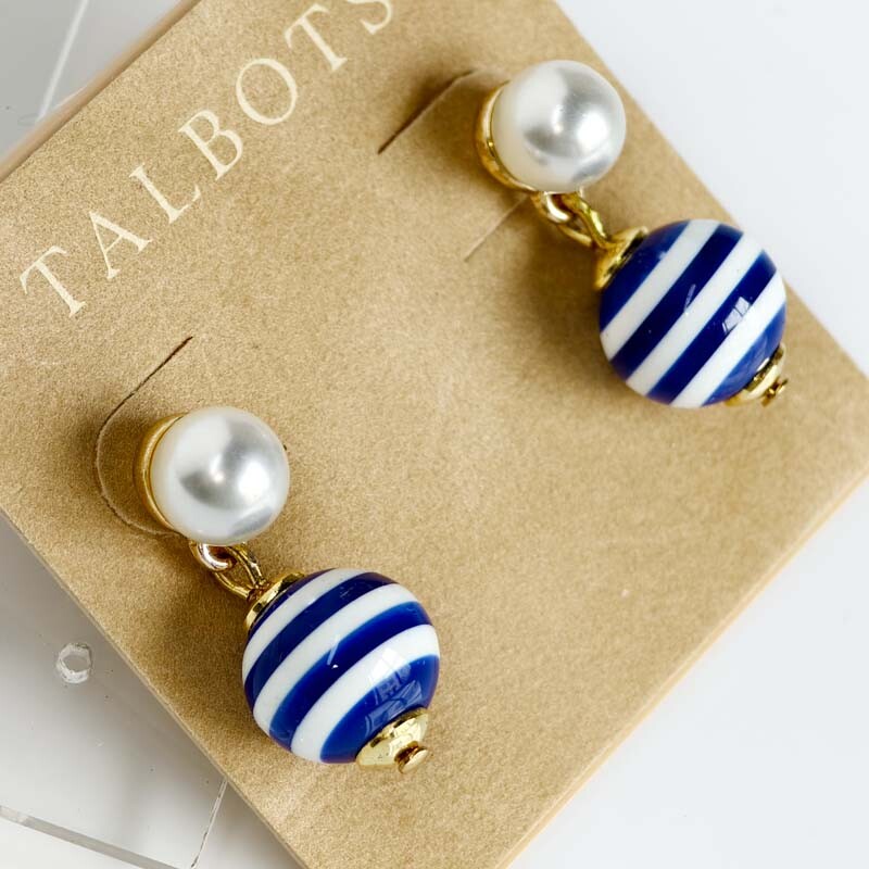 Talbots Minimalist Stripe Beads Drop Earrings Chic Women Vacation Travel Jewelry
