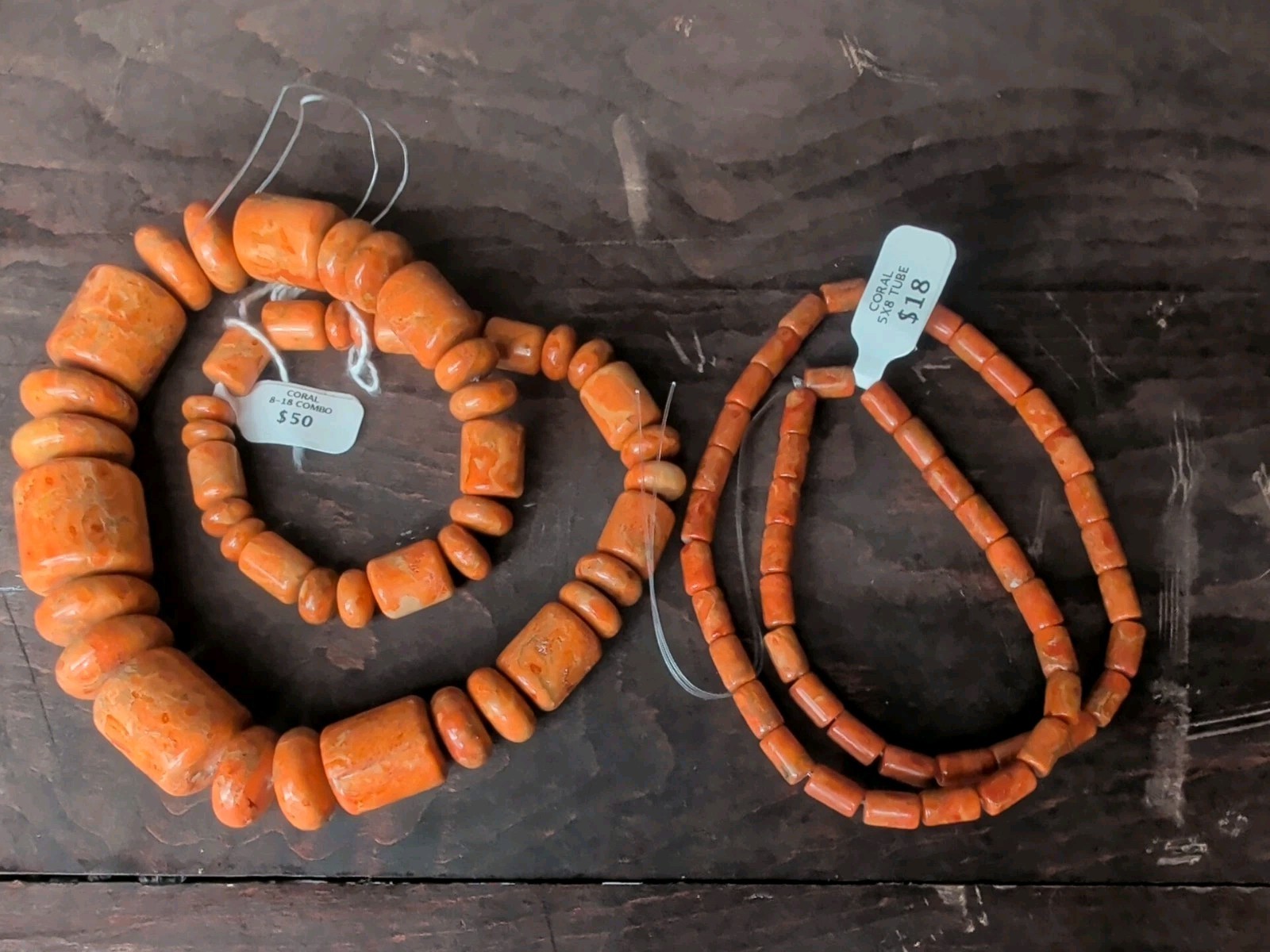 114 G Orange Coral Barrel Bead Sm-Lrg Loose Bead Jewelry Making $68 Retail