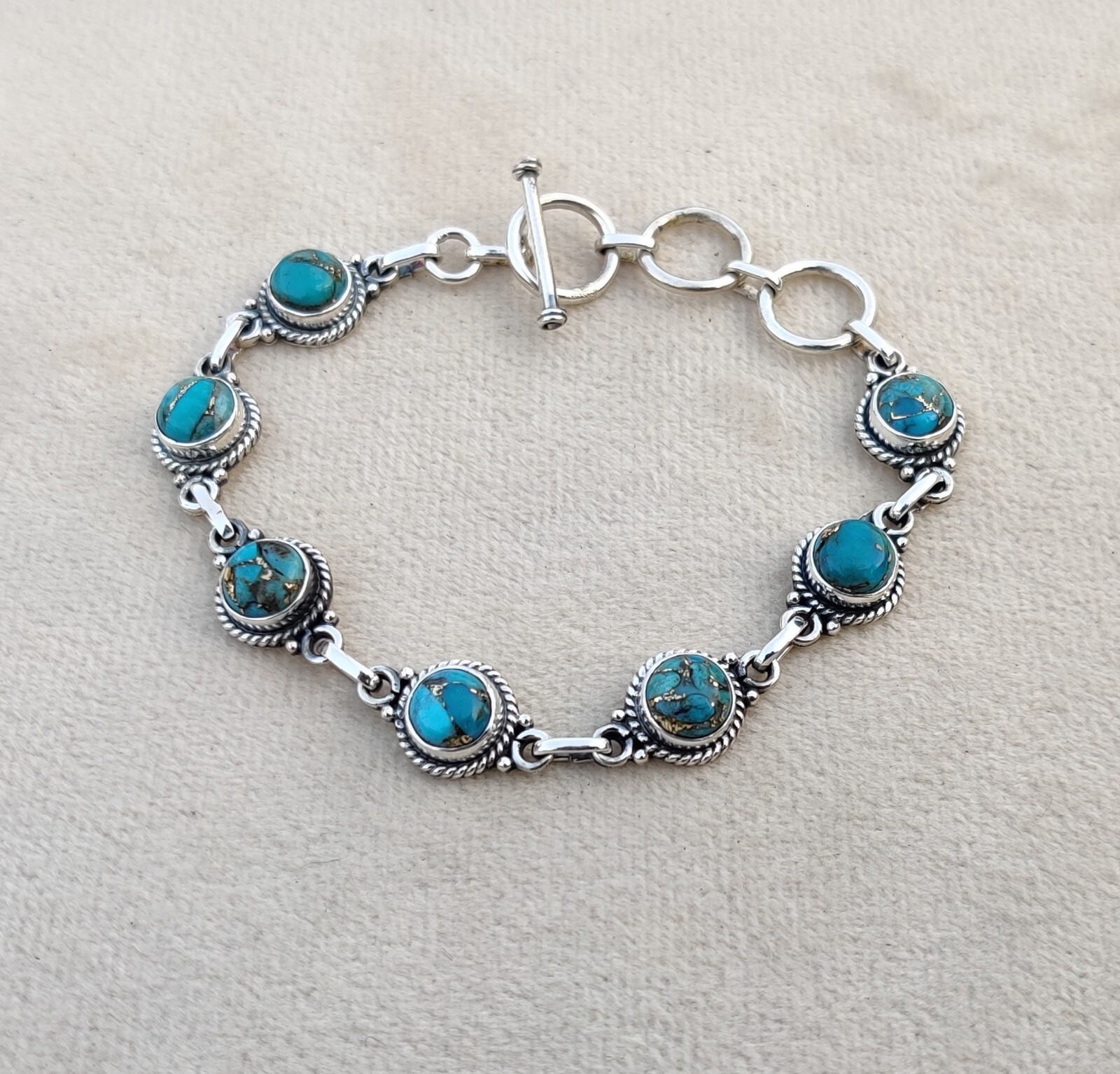 Blue Copper Turquoise Gemstone 925 Sterling Silver Designer Bracelet SR2235