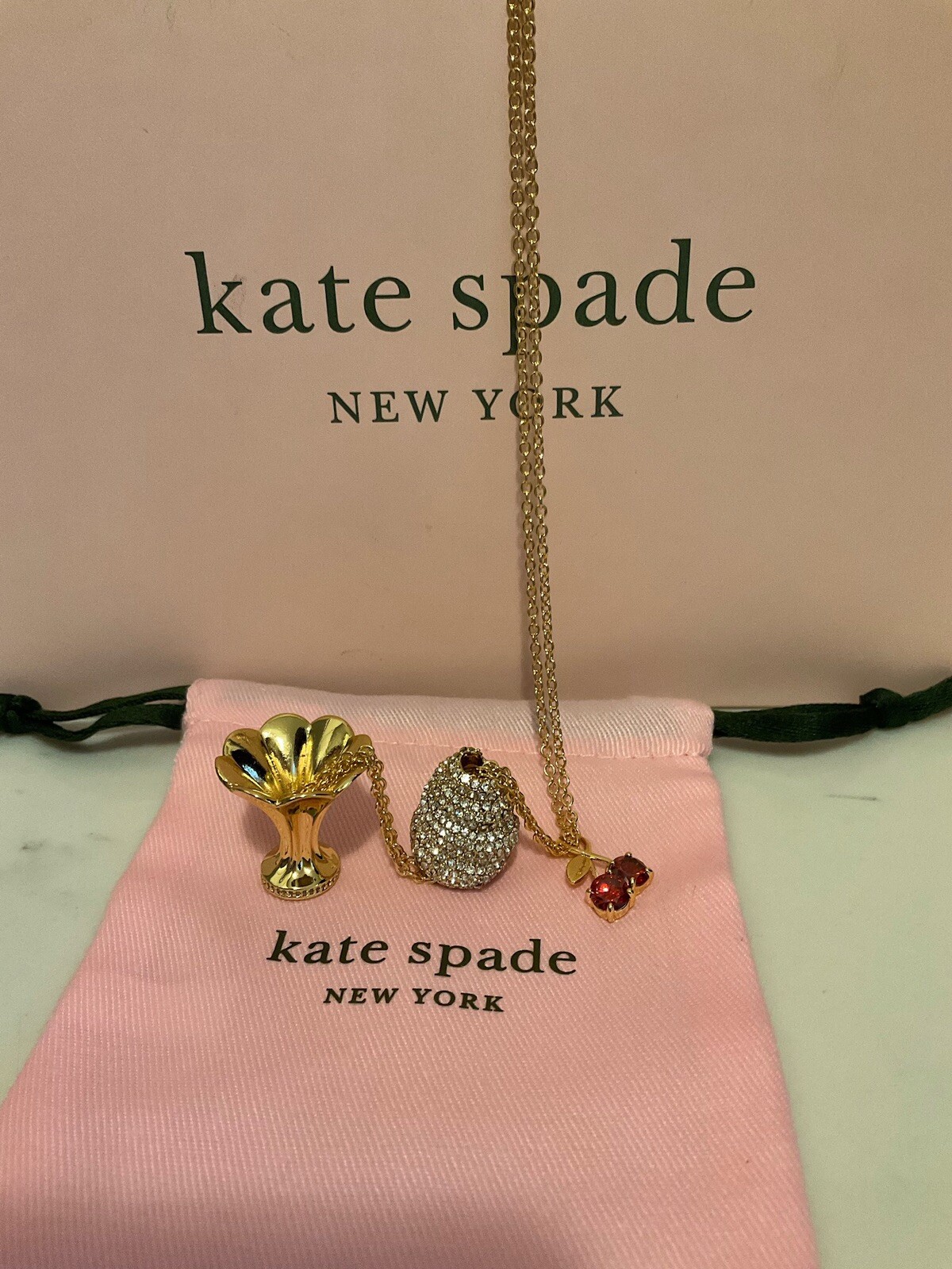NWT Kate Spade New York 12K Gold Plated Metal Ice Cream Sundae Pendant Necklace