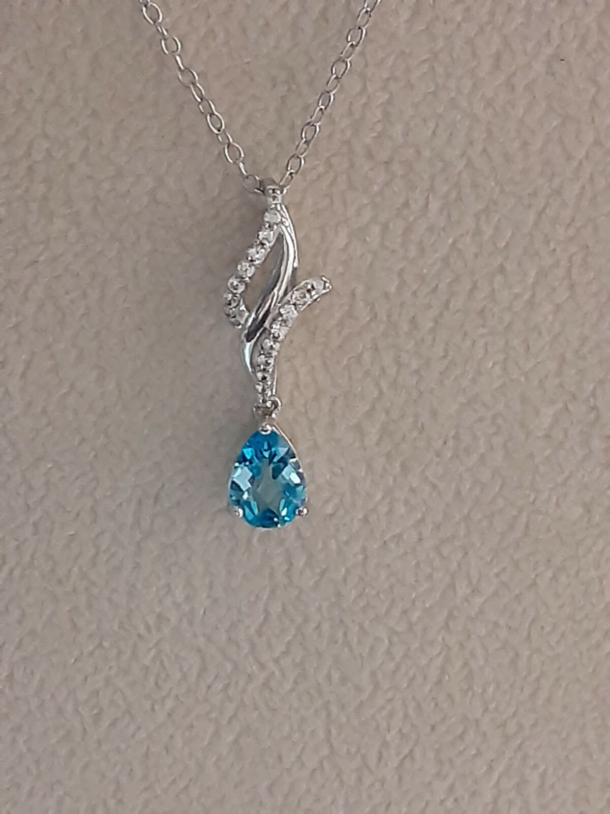 Sterling Silver Swiss Blue & White Topaz Pendant/ Chain, 18″