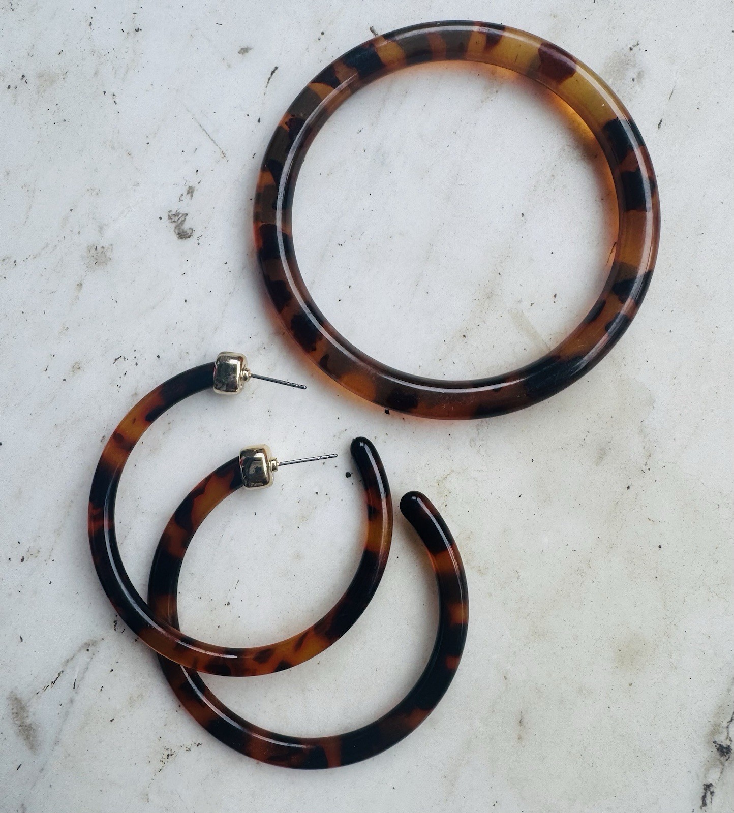 Boho Wood Necklace Set Tortoise Hoop Earrings Bracelet Earth Tone Retro