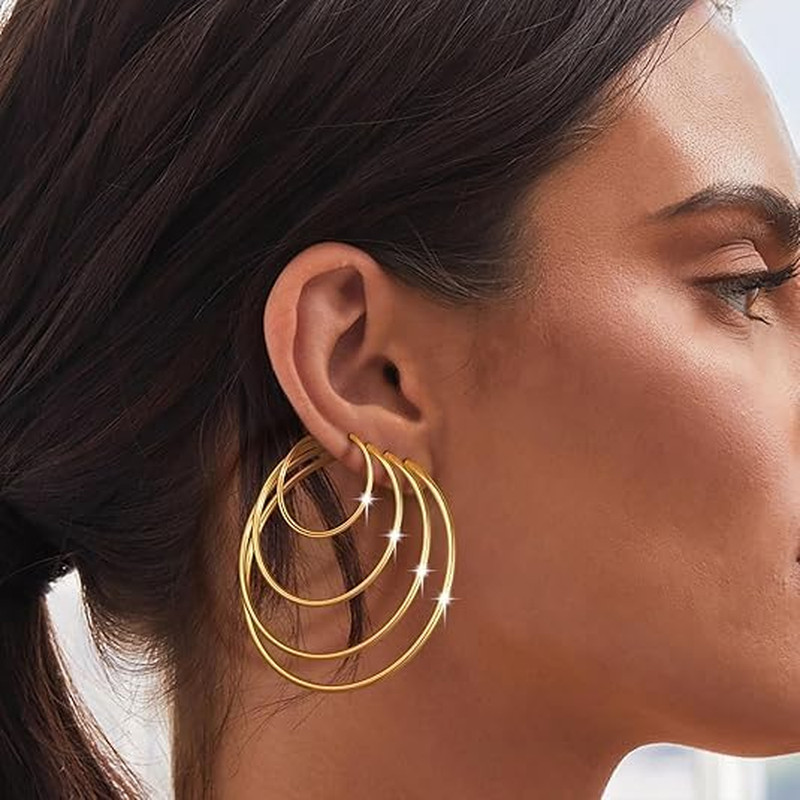 4/10 Pairs Stainless Steel Gold Silver Plated Hoop Earrings Hypoallergenic Daint