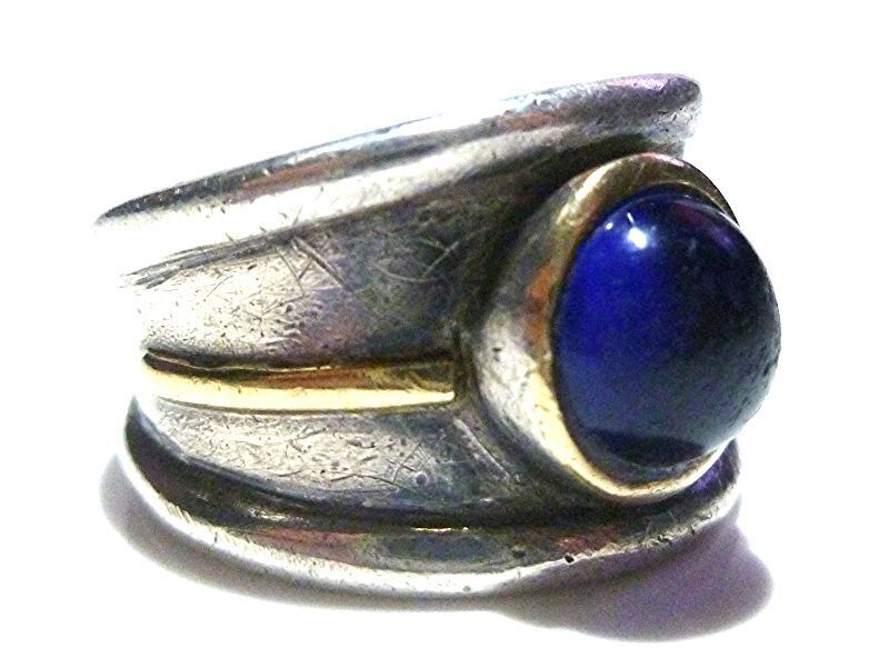 DESIGNER MARKED STERLING SILVER 14K BLUE STONE MODERN WOMENS RING BAND SZ 6.25
