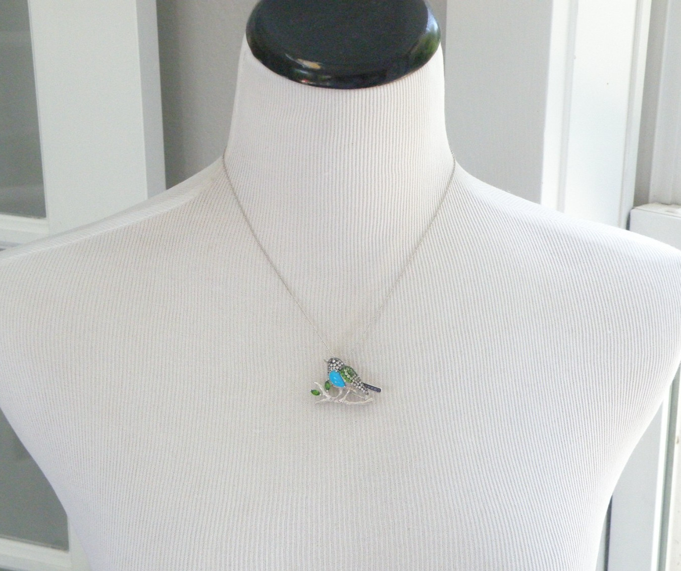 Victoria Wieck Sterling Silver 925 Turquoise Gemstone Bird Brooch Slide Necklace