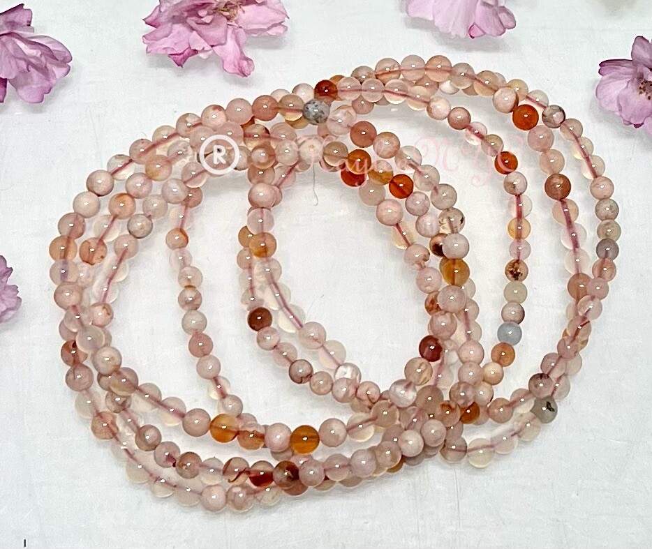 Wholesale Lot 6 Pcs Natural Flower Agate 4mm 7.5” Crystal Stretch Bracelet