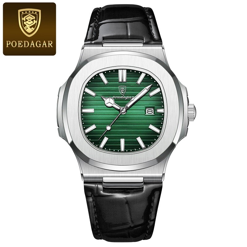 POEDAGAR Luxury Analog Men’s Watch Waterproof Luminous Leather Quartz Wristwatch