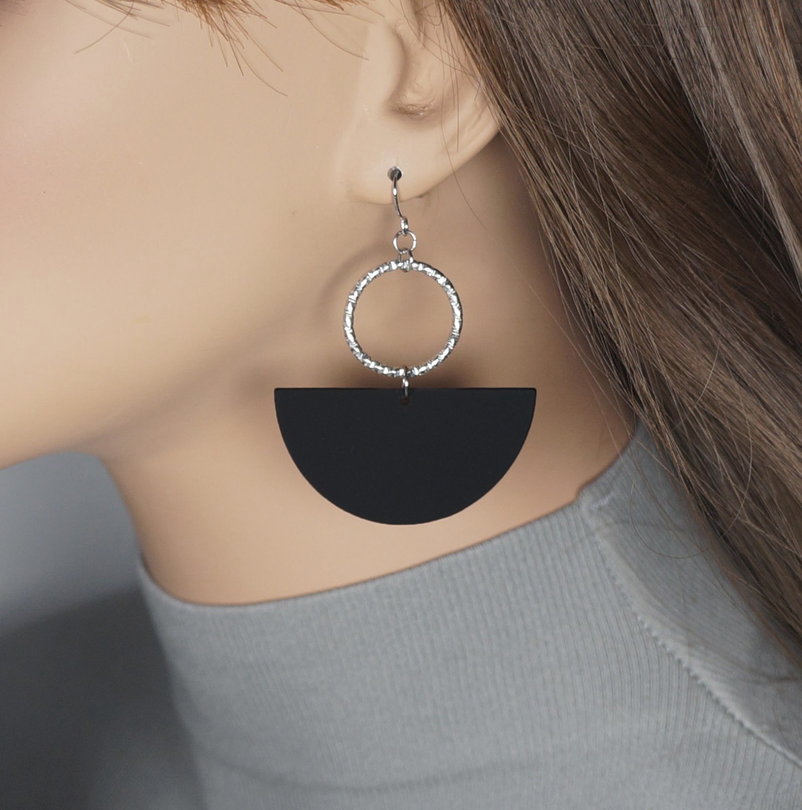 Gold or Silver & Black Acrylic Boho Statement Earrings Hypoallergenic Ear Wires