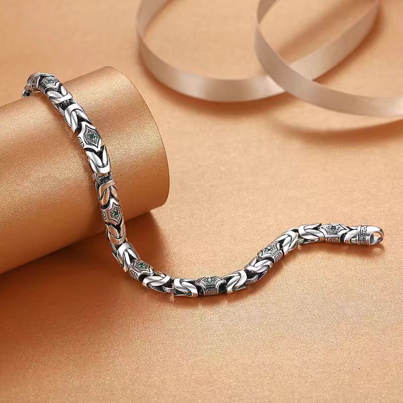 Pure S925 Sterling Silver Chain Men Women 7mm Byzantine Link Bracelet 7.1-8.7in
