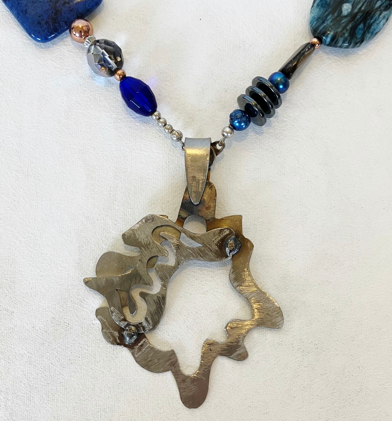 Open Free Form Pendant One Of A Kind Stainless Steel Unique Handmade Chunky New