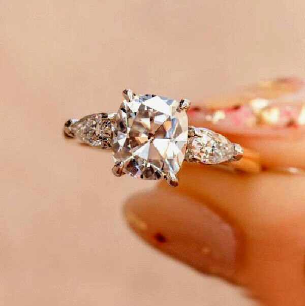 10K Solid Two Tone Gold 2.00 Ct Colorless Cushion Cut Moissanite Engagement Ring