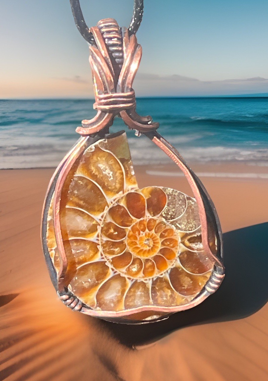 Ammonite ~ Handmade copper wire wrapped pendant 9a
