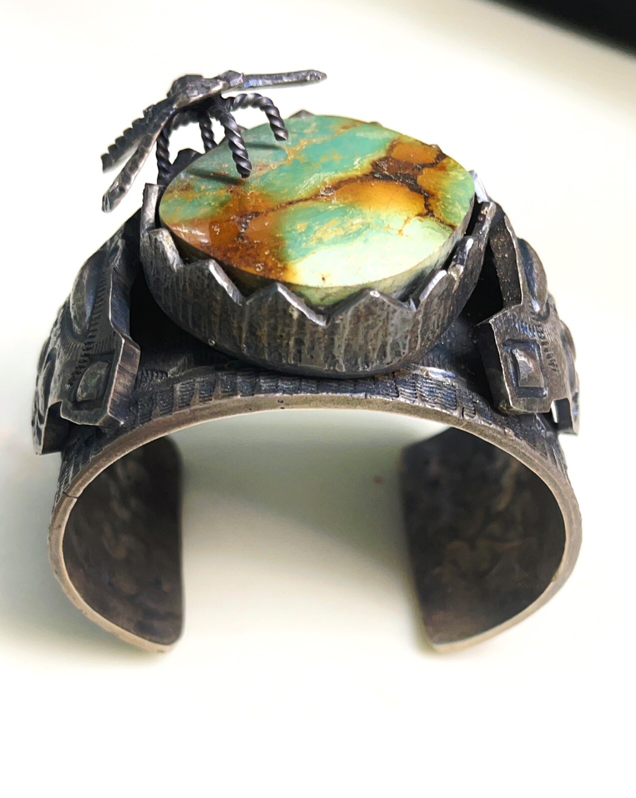 Museum Quality 💚 Native American Tufa Cast Turquoise Bracelet,Signed 6 1/4 200g