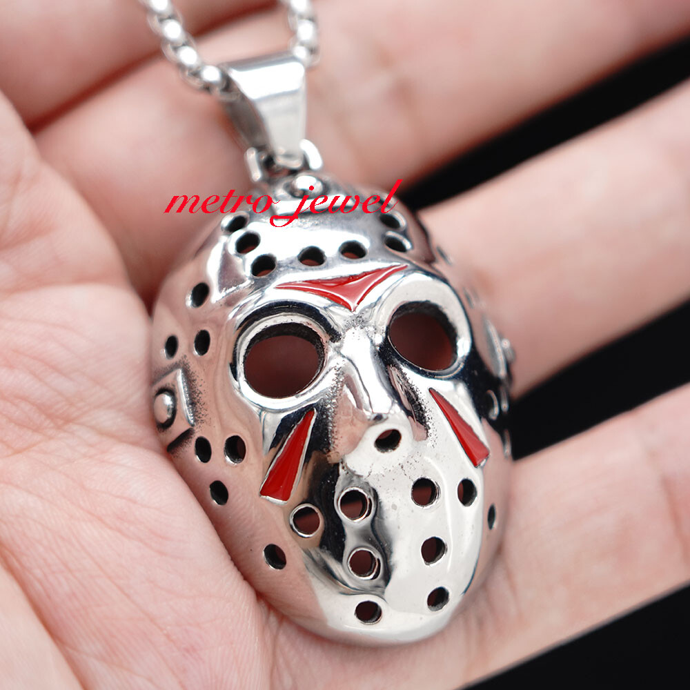 JXC Stainless Steel Cool Mens Halloween Movie Jason Mask Pendant Necklace Men