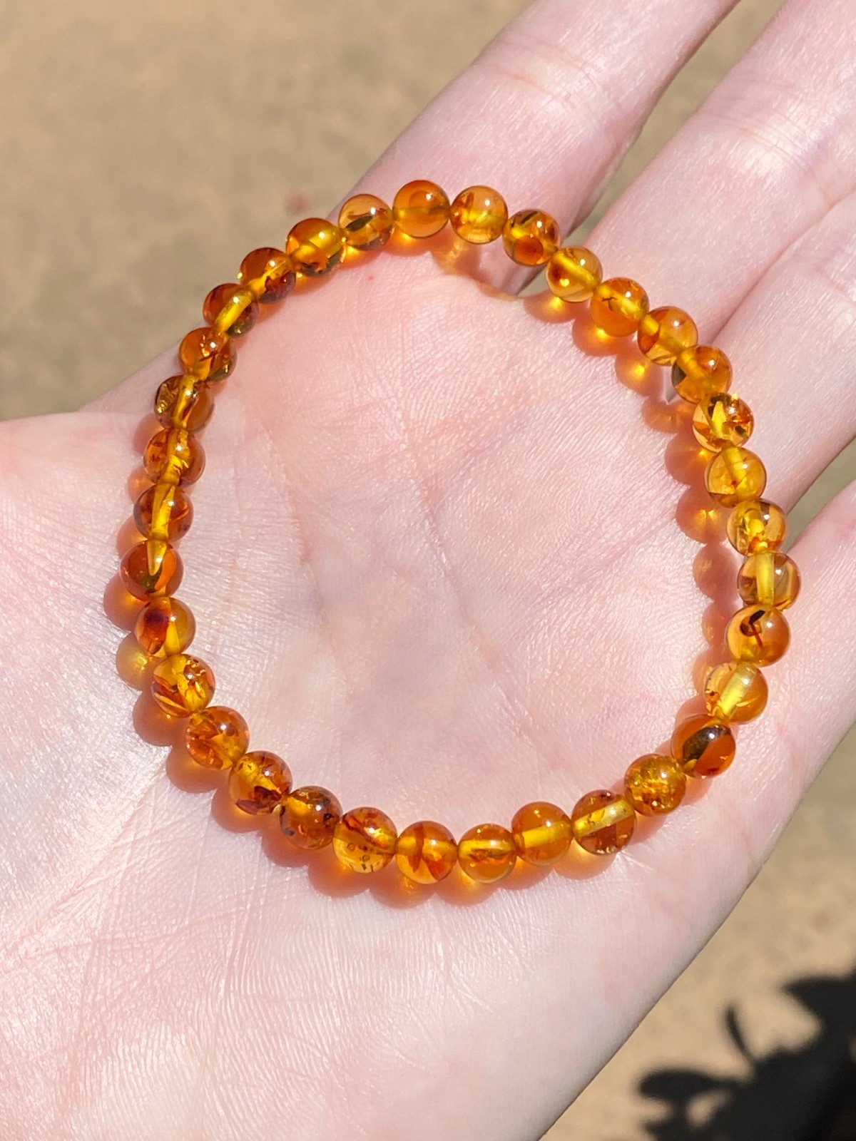 Flower Amber Stretch Bracelet – Approx. 5.8mm Beads – Fits Approximately 7 Inch