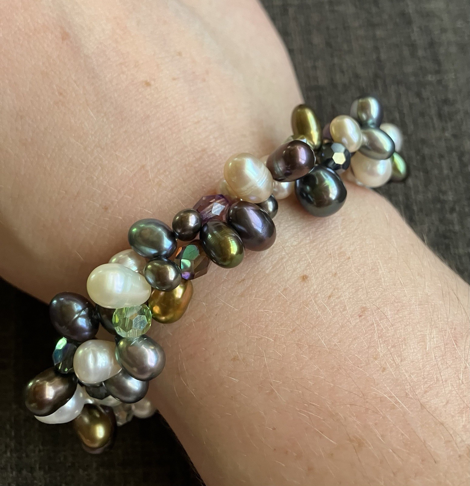 Leighton Lam Signed, Freshwater Pearl Beaded Bracelet, 10 Inches, Adjustable