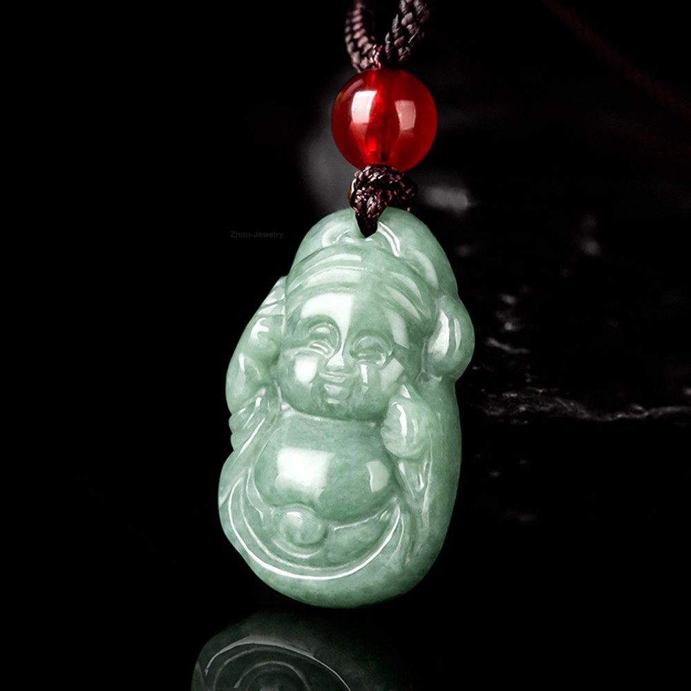 Natural Green Jadeite “Little God of Wealth” Pendant – Certified Grade A Jade