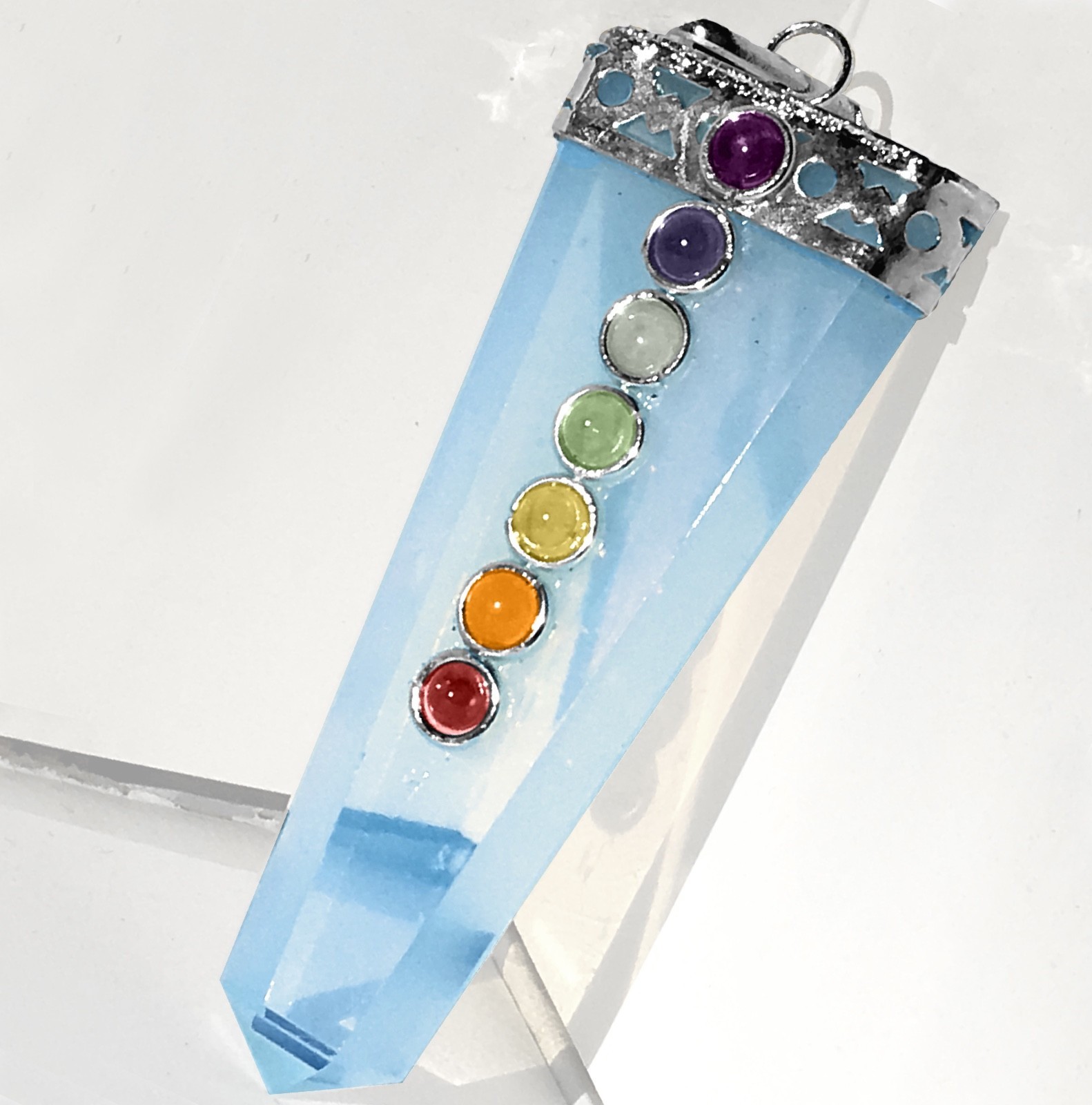 Opalite Crystal 7 Chakra Stone Pendant HIGH ENERGY Silver Opal Necklace CHARGED
