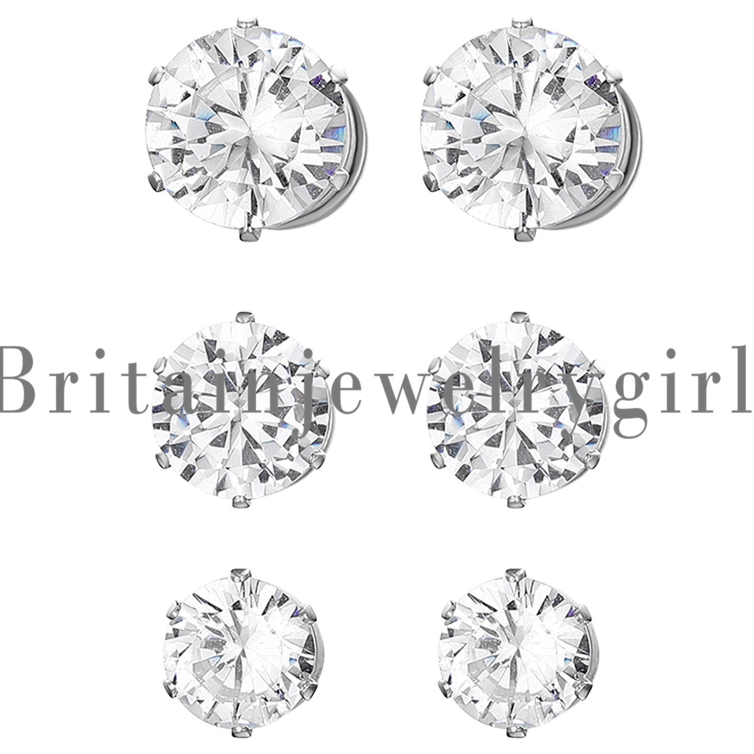 Men Women Stainless Steel Round CZ Magnetic Stud Earrings Non-Piercing Clip On