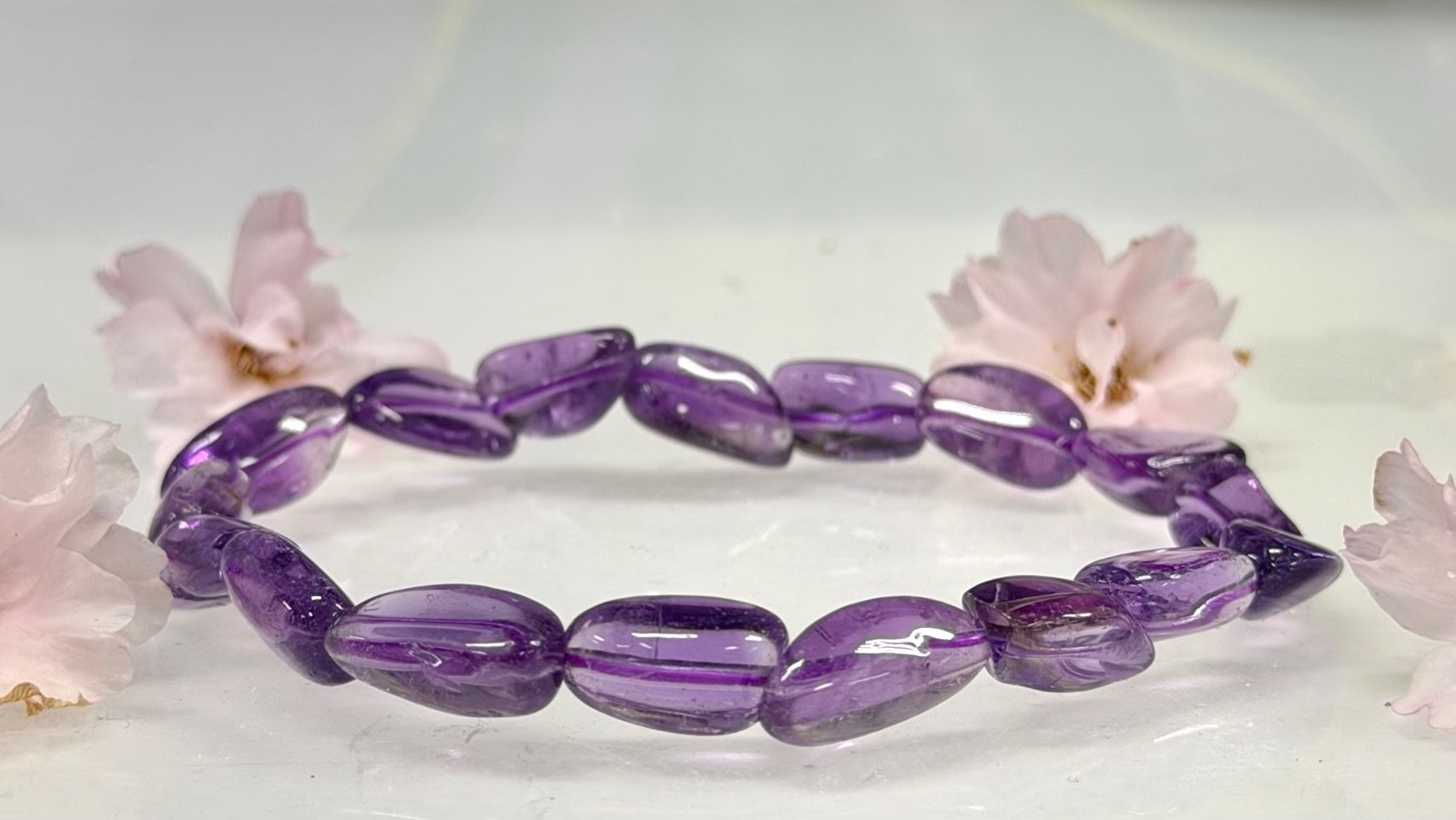 Wholesale 6 Pcs ~7mm Amethyst Natural Crystal Tumble Stretch Bracelet 7.5”